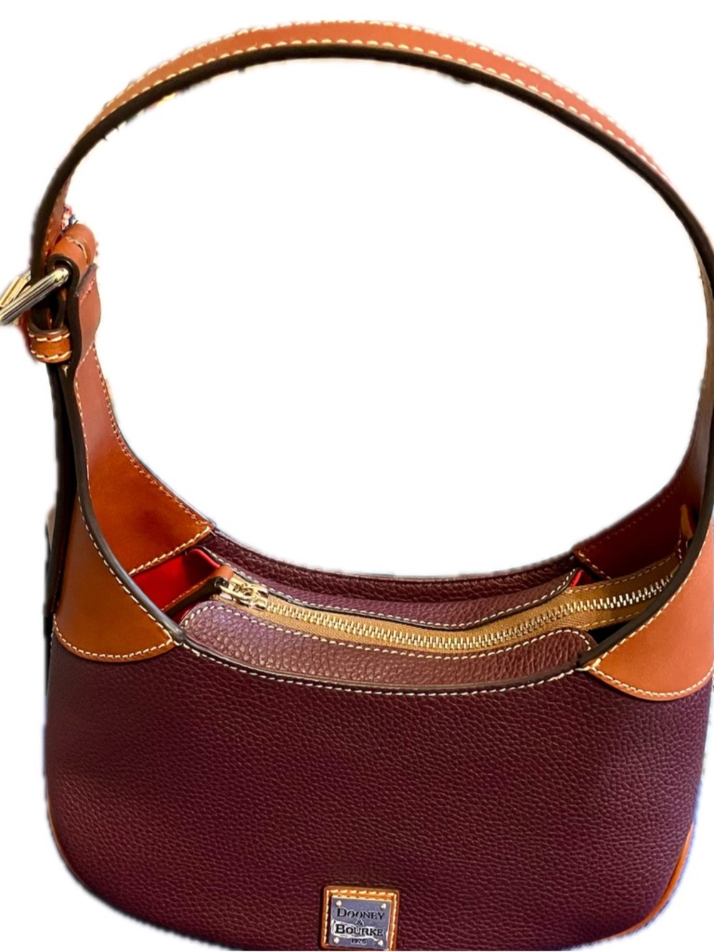 Dooney & Bourke Pebble Grain Bordeaux with Brown Leather Trim Hobo Shoulder Bag